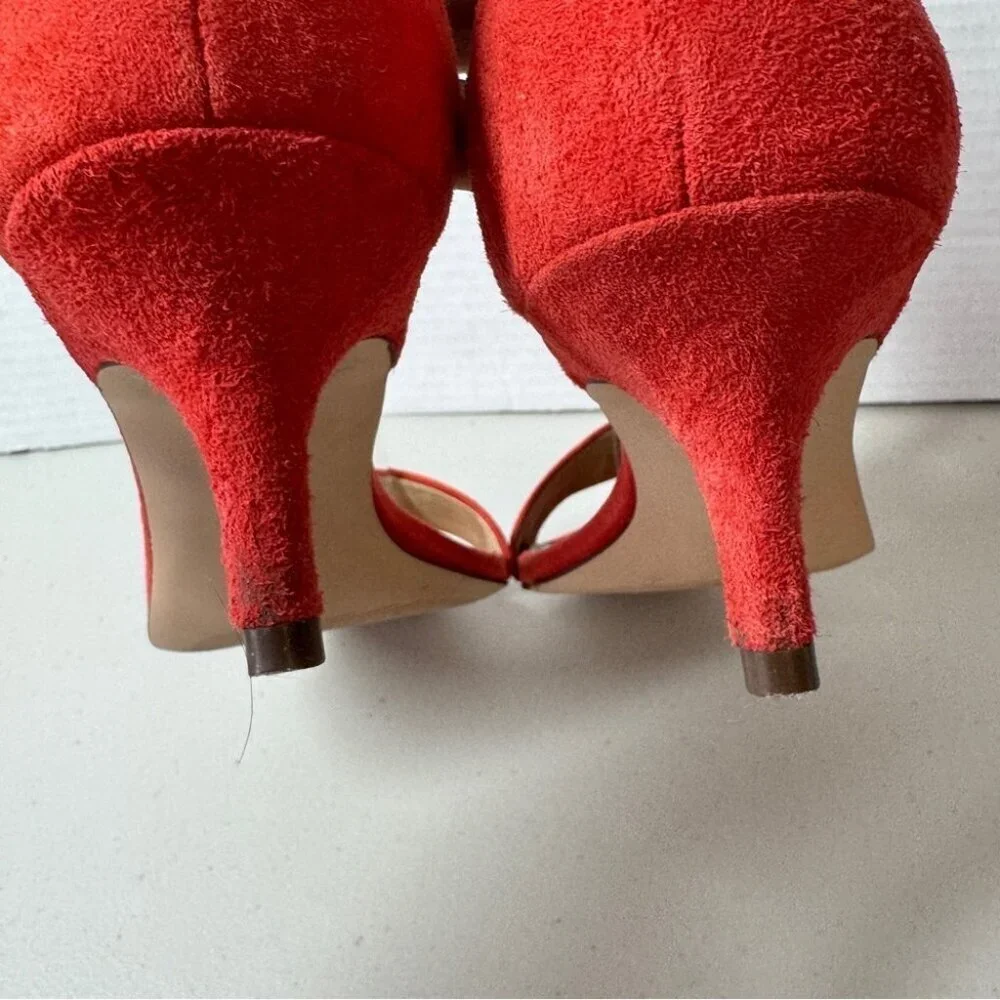 Enzo Angiolini Women’s Red Ankle Strap Open Toe Heels Size 7 1/2B Formal Party